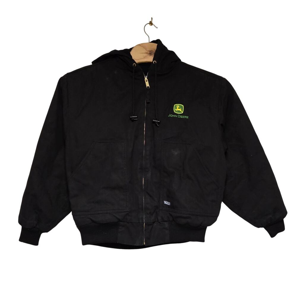 John Deere Walls Workwear Insulated Duck Hooded Jacket Mens Large Black